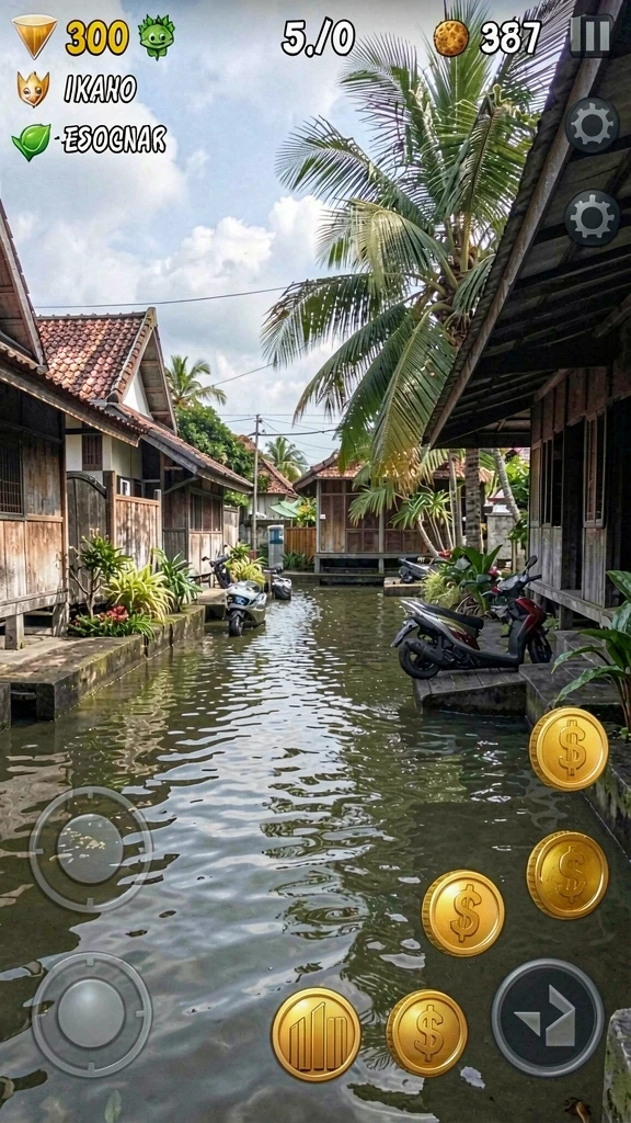 Lingkungan permainan yang memukau dan penuh warna.
